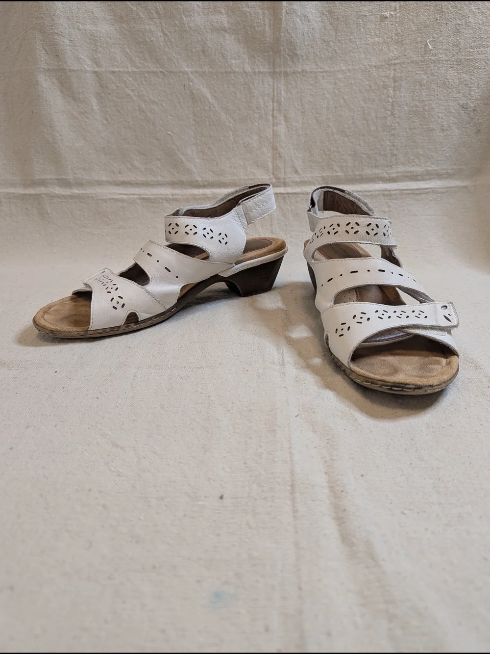 Cobb Hill White Laser-Cut Leather Sandals